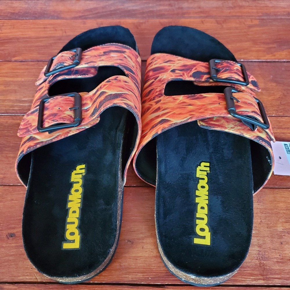 Loudmouth Sandals Slides Men 11 Fire Flames Frankie Buckle Slip On‎ Casual Beach - Picture 4 of 9